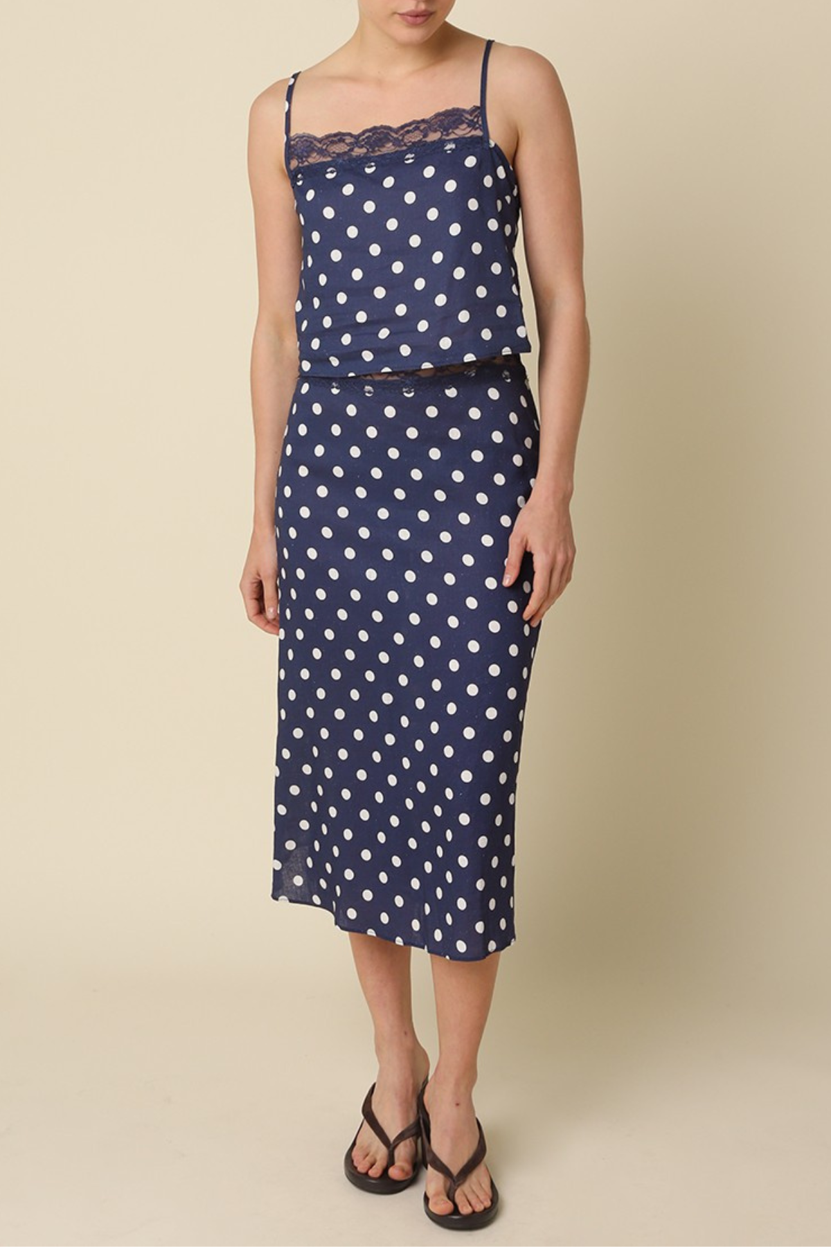 Lara Polka Dot Lace-trim Top