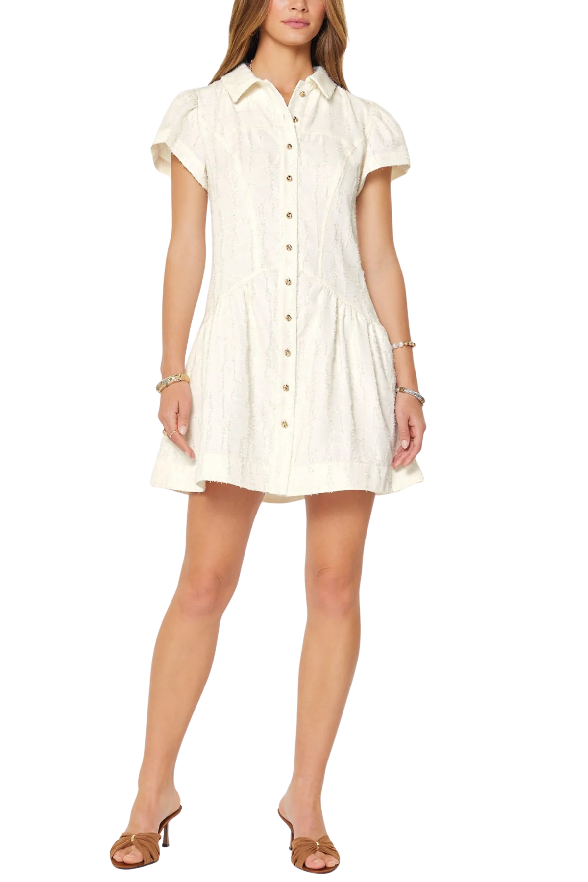 Textured Button Down Mini Dress