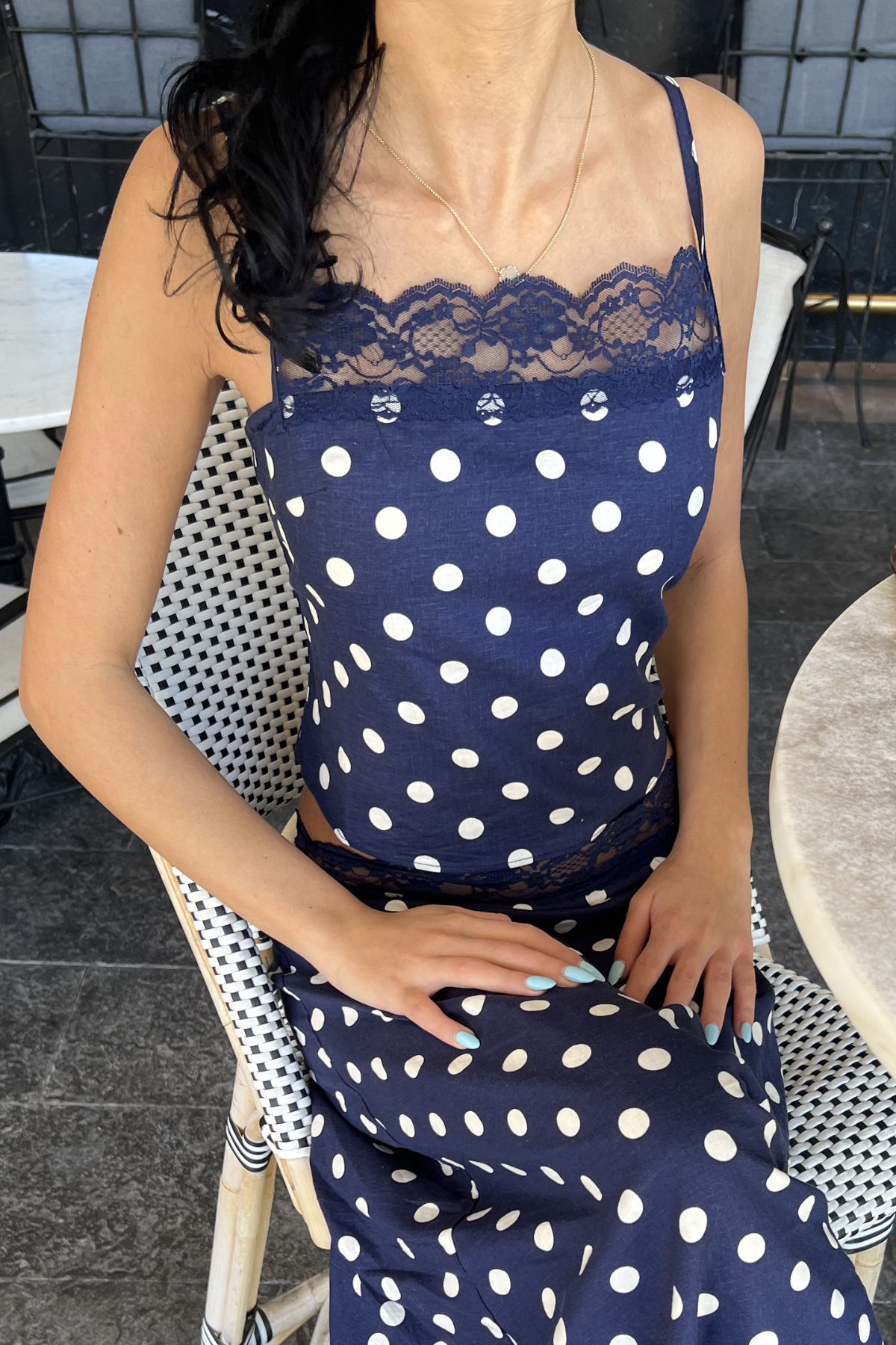 Lara Polka Dot Lace-trim Top