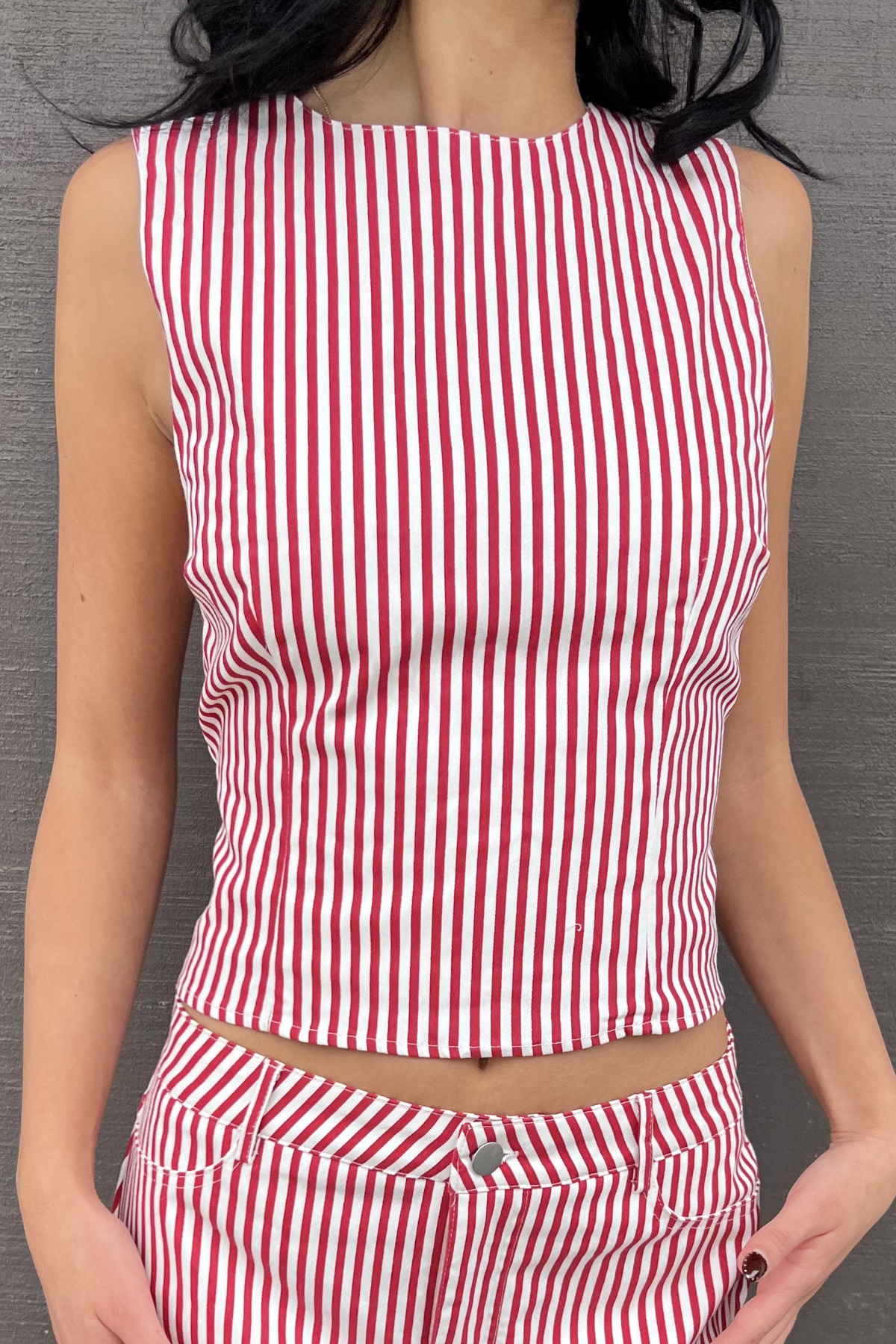 Sleeveless Open Back Striped Top