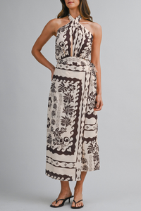 Halter Twist Neck Wrap Style Midi Dress