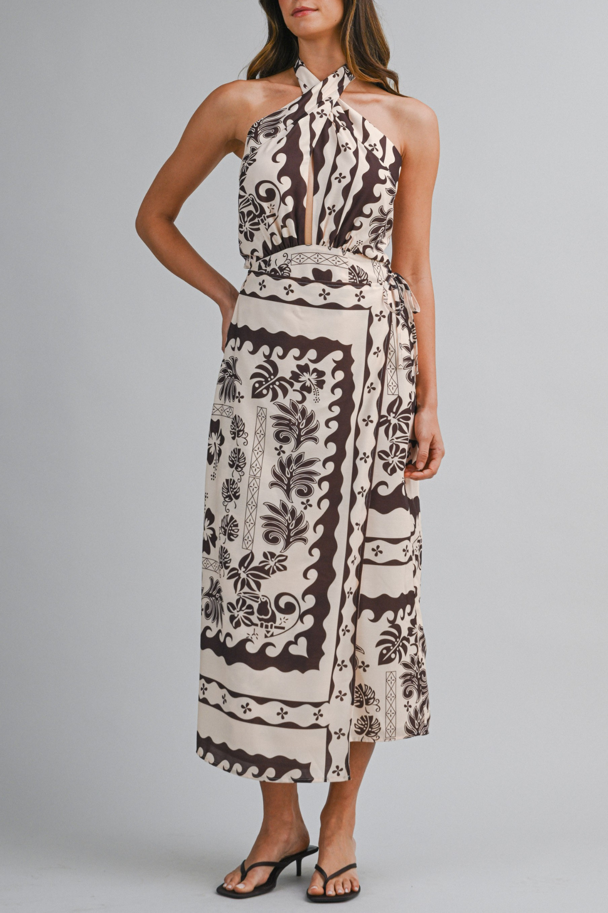 Halter Twist Neck Wrap Style Midi Dress