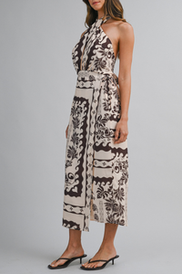 Halter Twist Neck Wrap Style Midi Dress
