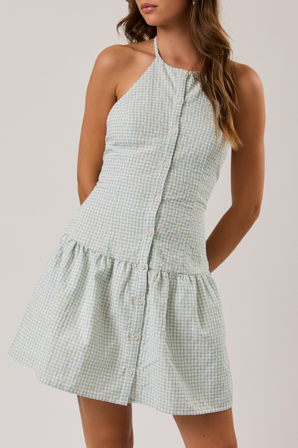 Halter Neck Drop Waist Mini Dress