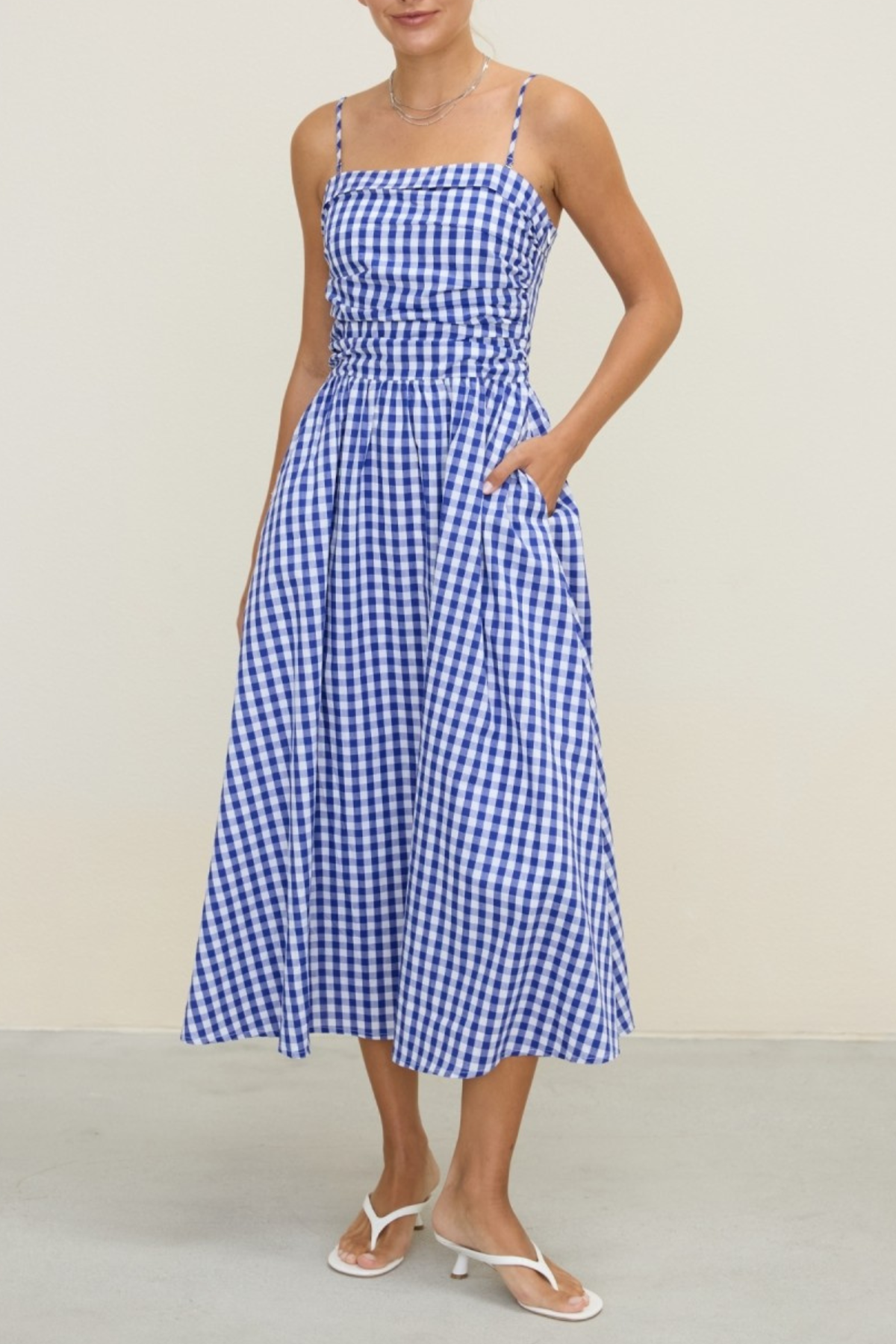 Gingham Spagetti Midi Dress
