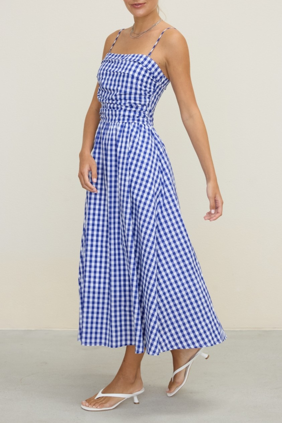 Gingham Spagetti Midi Dress