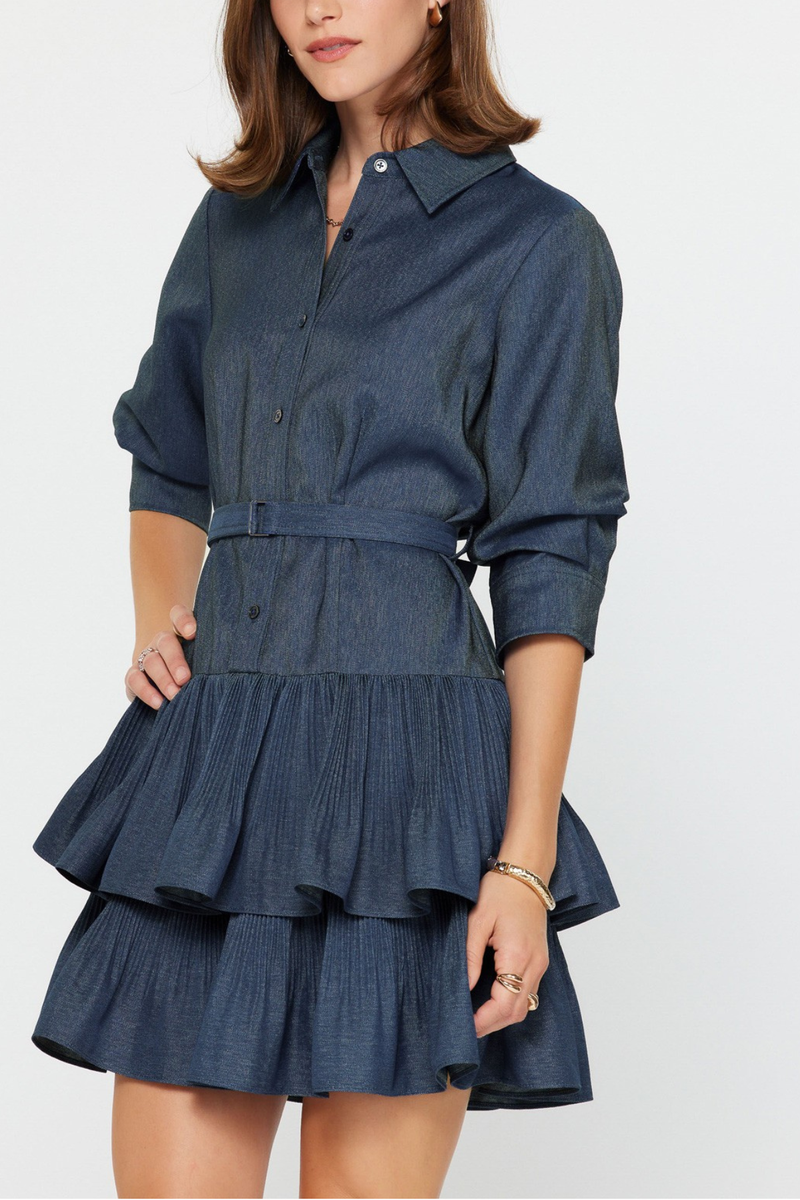 Denim Tiered Mini Shirt Dress