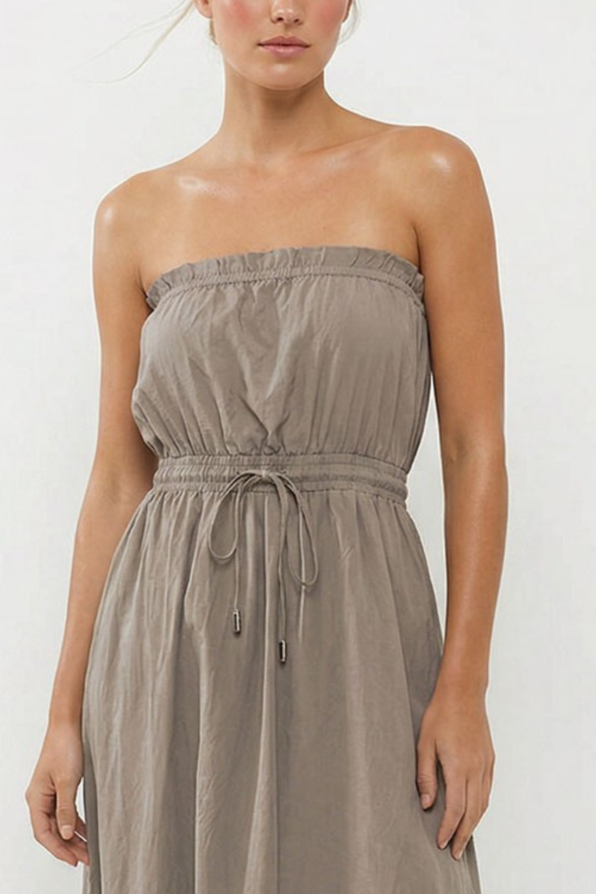 Strapless Drawstring Waist Maxi Dress