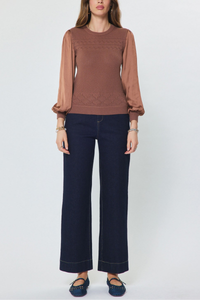 Woven Sleeve Pointelle Knit Sweater