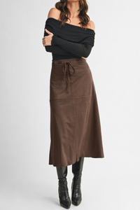 Drawstring Suede A-Line Skirt