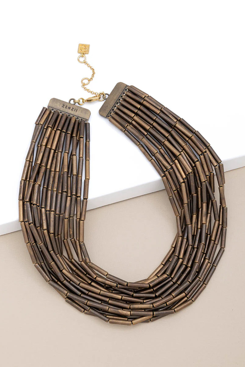 Burnished Metal Layered Collar Necklace