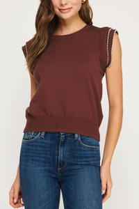 Pearl Trim Sweater Top