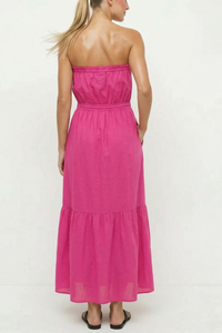 Strapless Drawstring Waist Maxi Dress