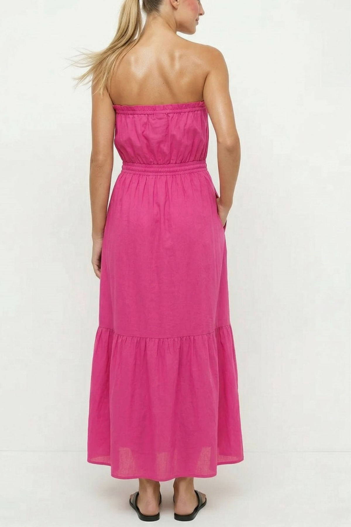Strapless Drawstring Waist Maxi Dress