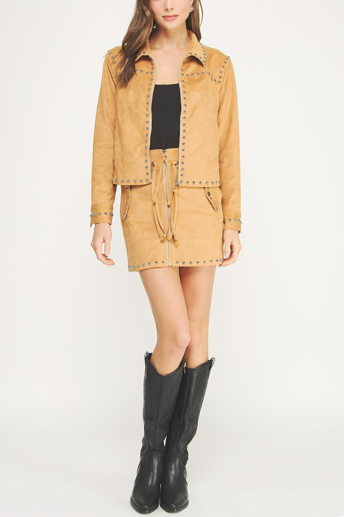 Studded Detail Suede Jacket