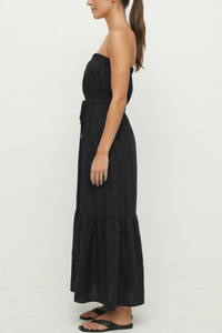 Strapless Drawstring Waist Maxi Dress