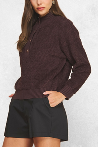 Mock Neck Henley Sweater