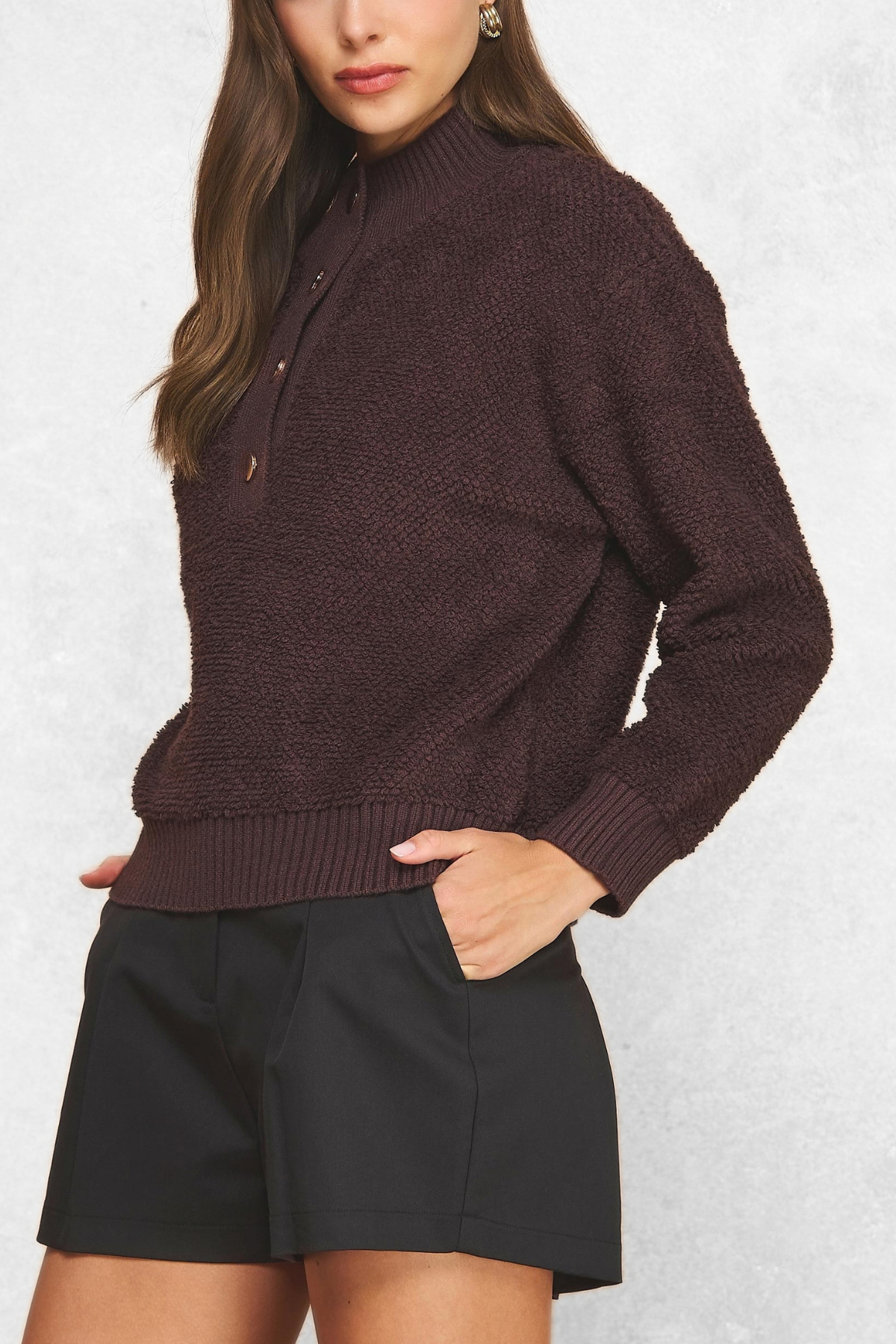 Mock Neck Henley Sweater