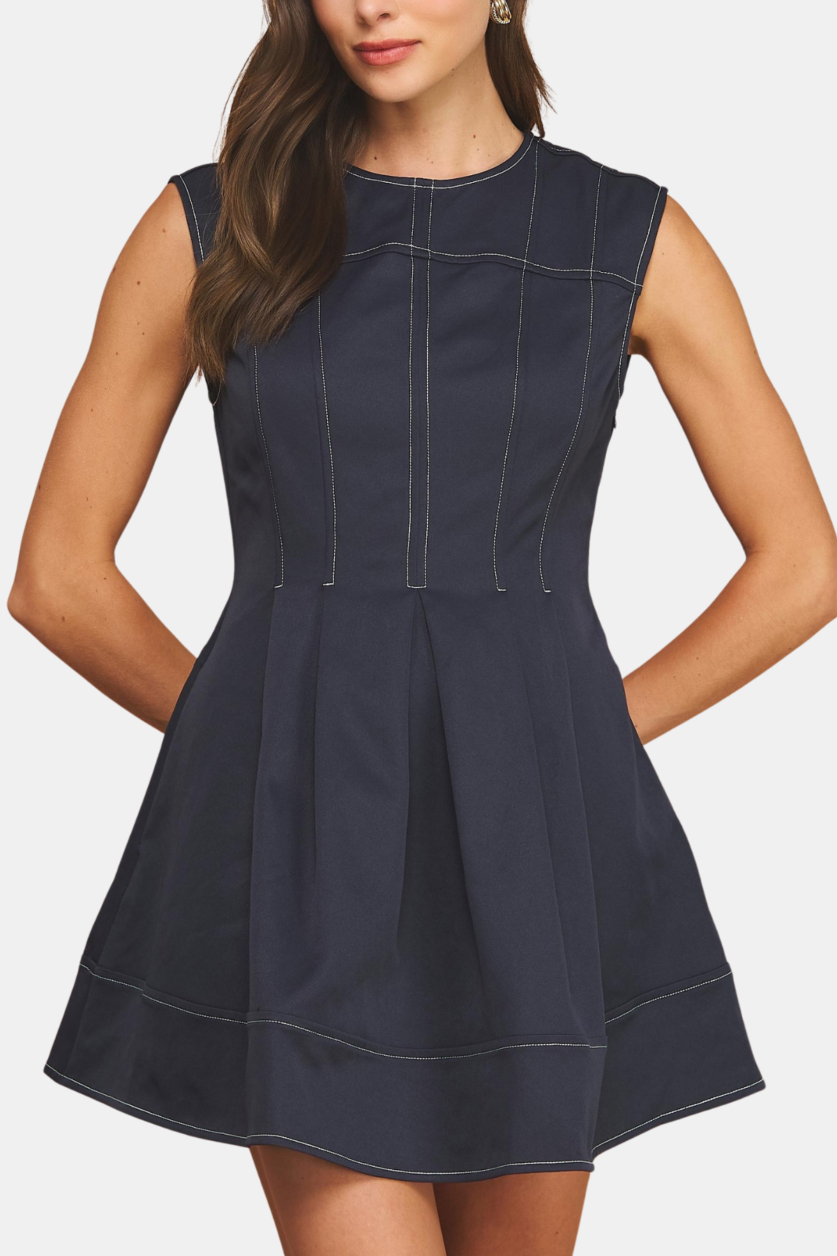 Sleeveless Pleated Mini Dress