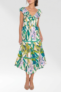 Tropical Floral Ruffle Smocked Midi Dress