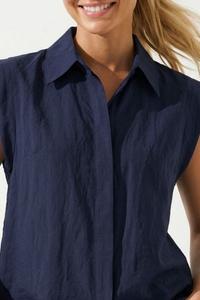 Cap Sleeve Hidden Placket Blouse