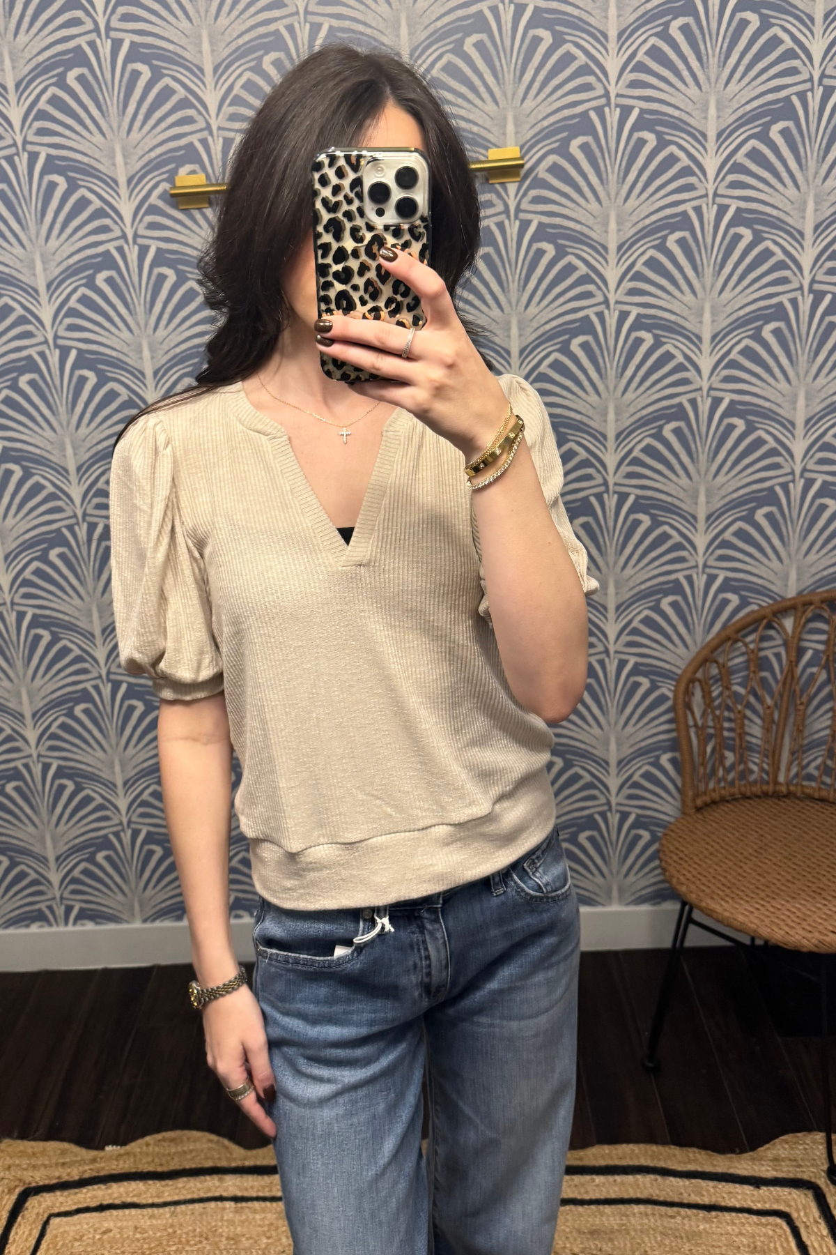 Michael Stars Quinn Puff Sleeve Ribbed Top