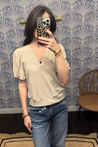 Michael Stars Quinn Puff Sleeve Ribbed Top