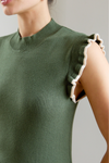 Mock Neck Ruffle Sleeve Ribbed Top