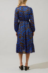 Krista Abstract Fabiola Split Neck Midi Dress