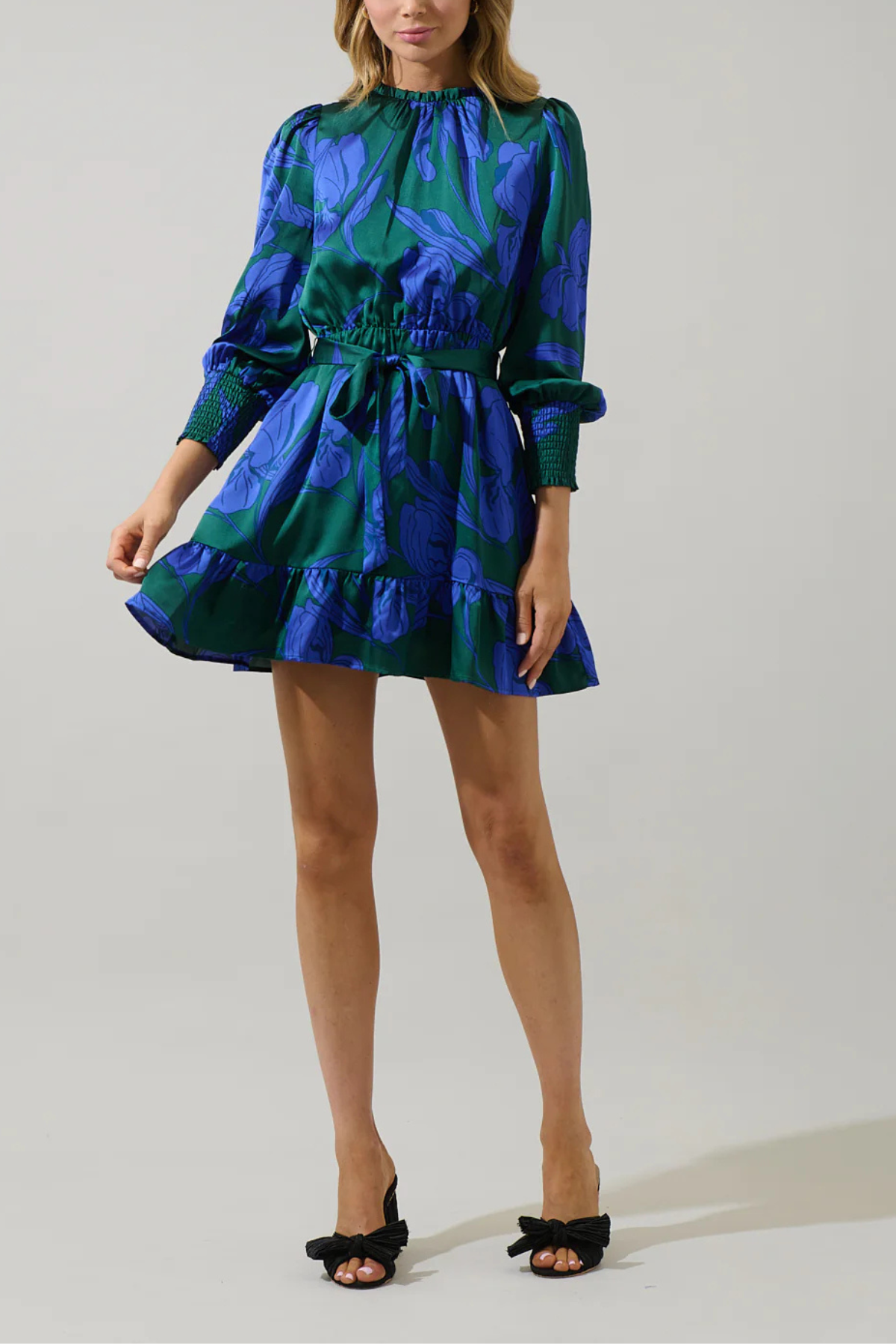 Busbee Floral Sevilla Satin Ruffle Dress