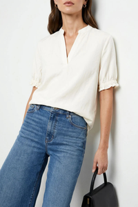 Short Sleeve Band Detail Blouse