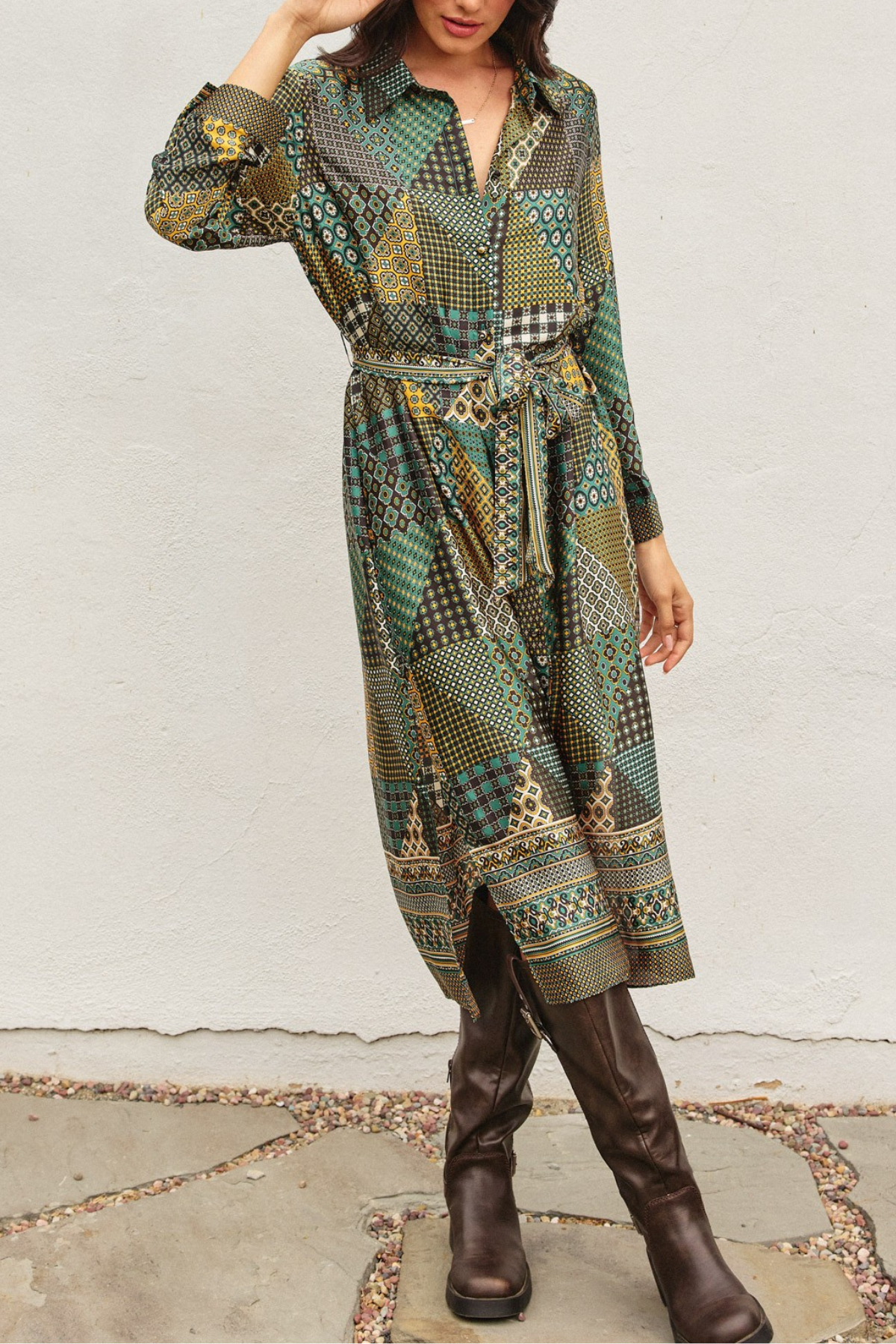 Off The Grid Satin Shirt Dress