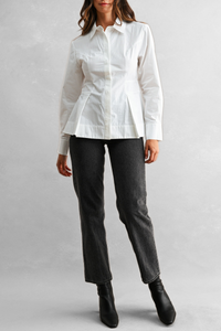 Button Down Pleated Peplum Top