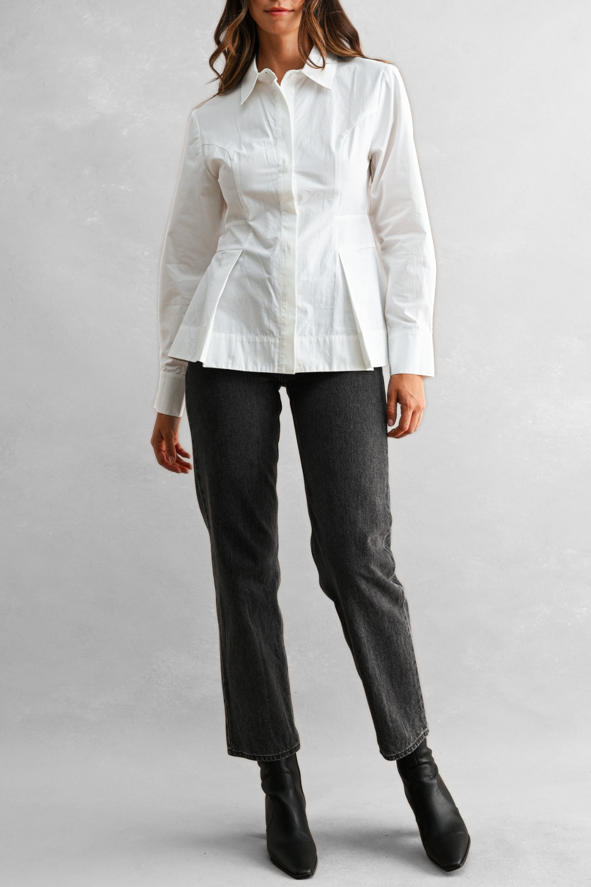 Button Down Pleated Peplum Top