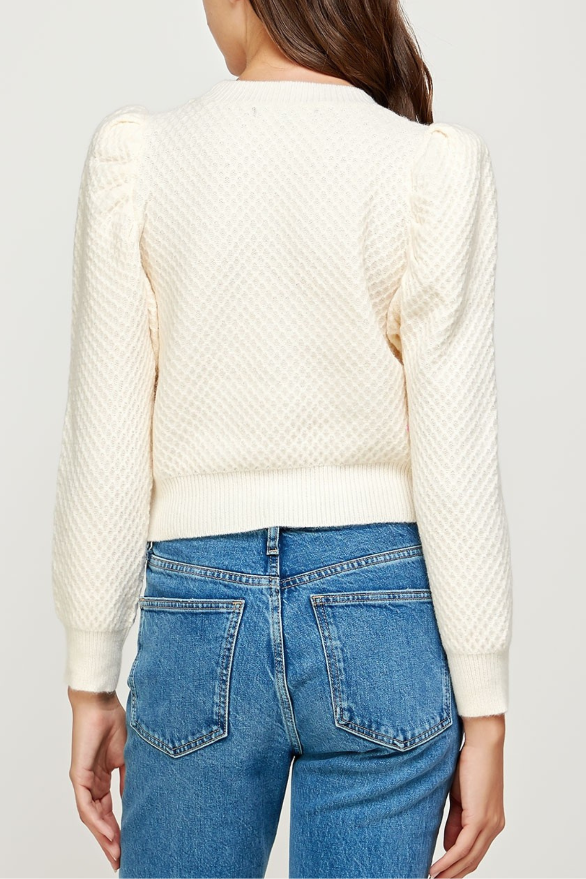 Puff Shoulder Textured Knit Sweater