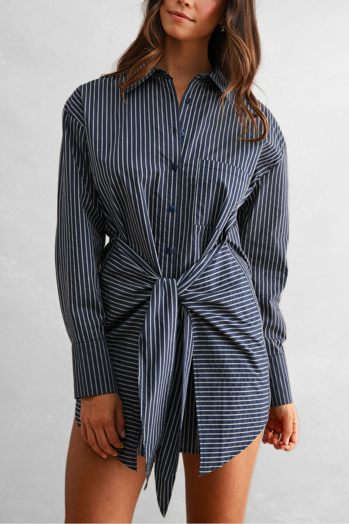 Striped Button Down Shirt Dress