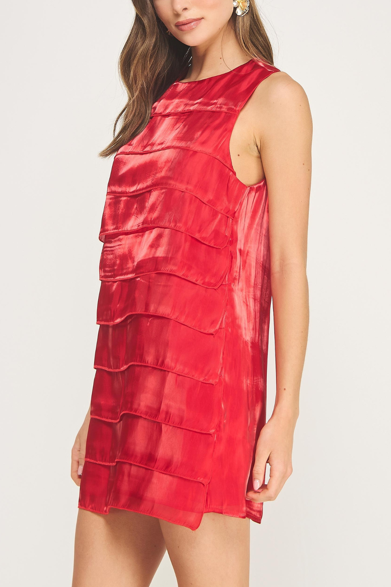 Tiered Satin Mini Dress