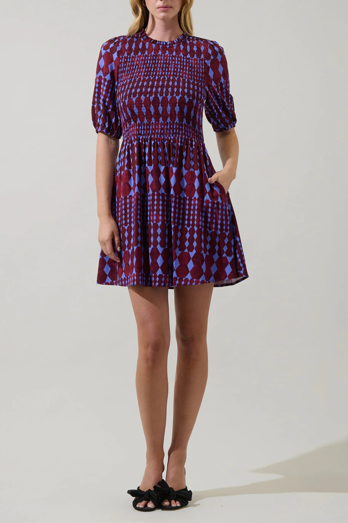 Ramsay Abstract Sulen Smocked Mini Dress