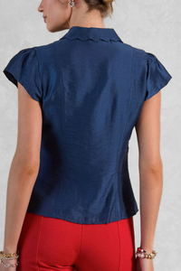 Scalloped Edge Collar Cap Sleeve Top