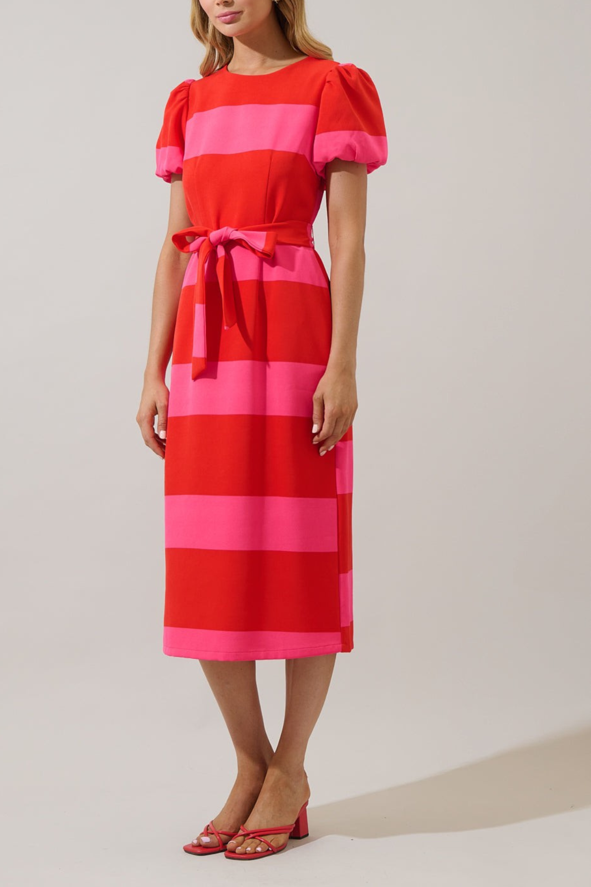 Lolli Stripe Senidy Puff Sleeve Midi Dress