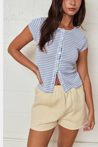 Striped Ribbed Button Front Top
