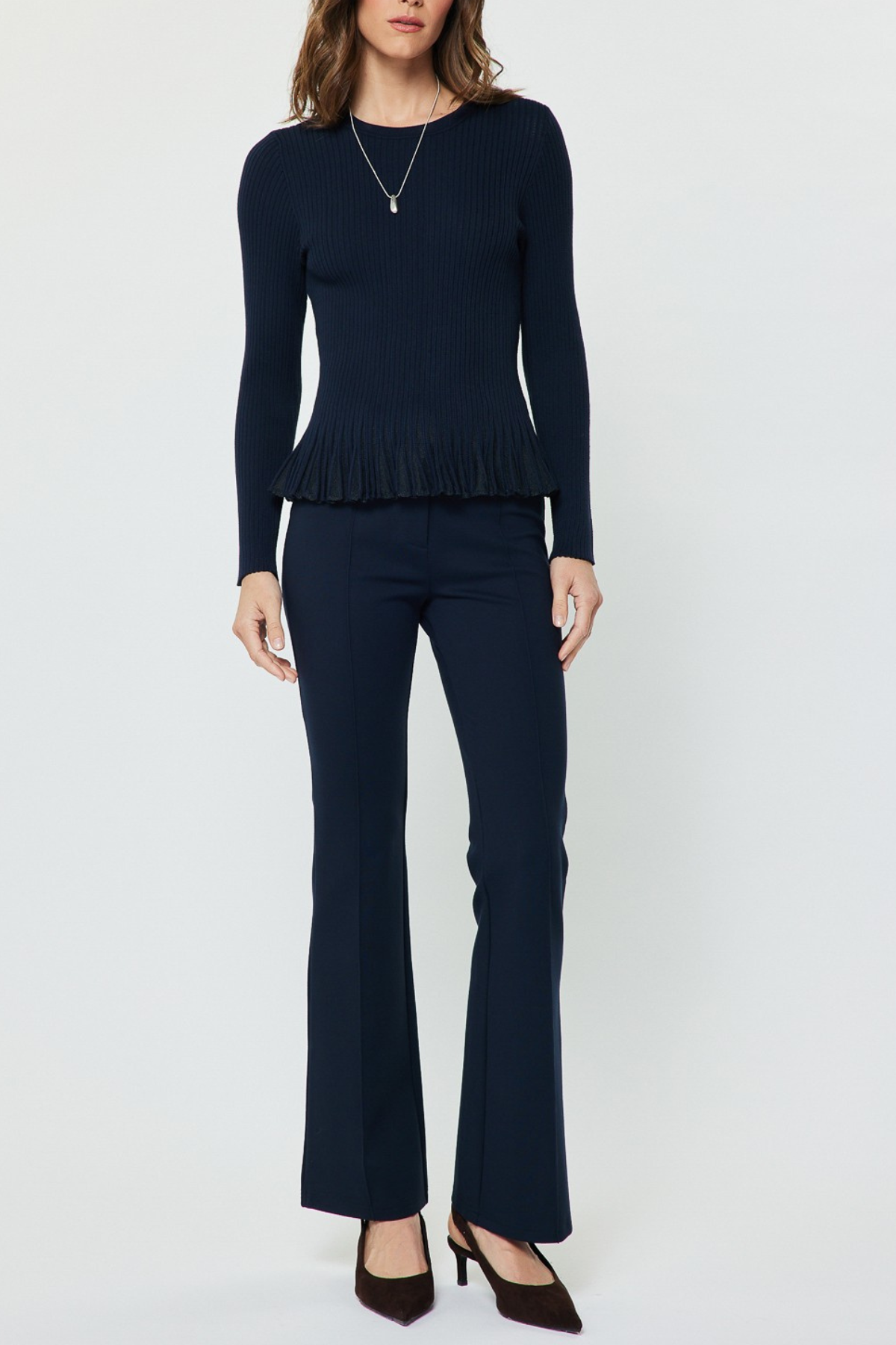 Ribbed Knit Ruffle Hem Sweater Top