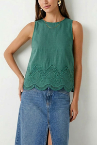 Embroidered Scallop Hem Cotton Tank