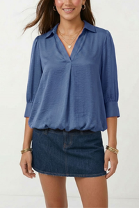 Half Sleeve Bubble Hem Blouse