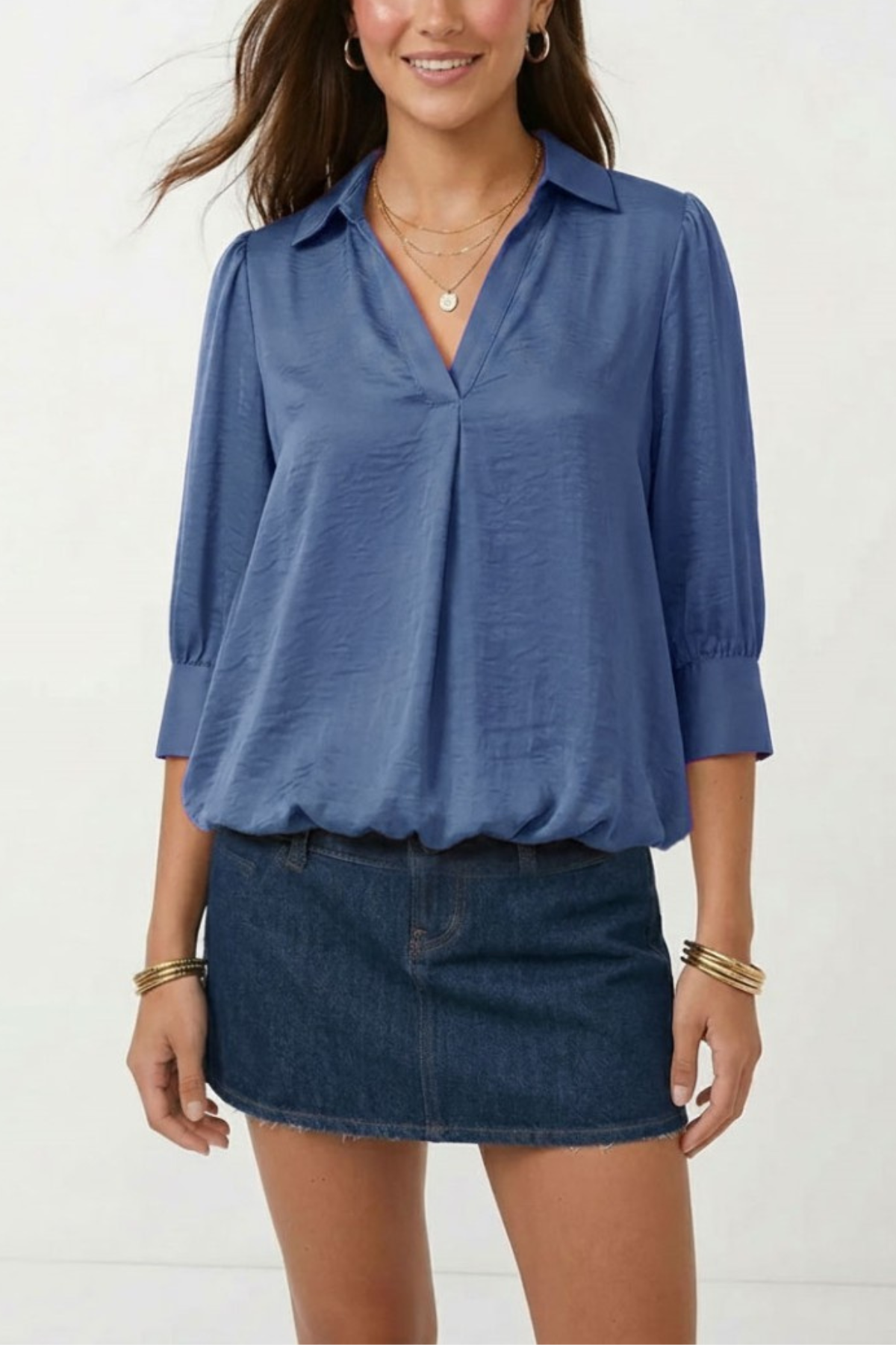 Half Sleeve Bubble Hem Blouse
