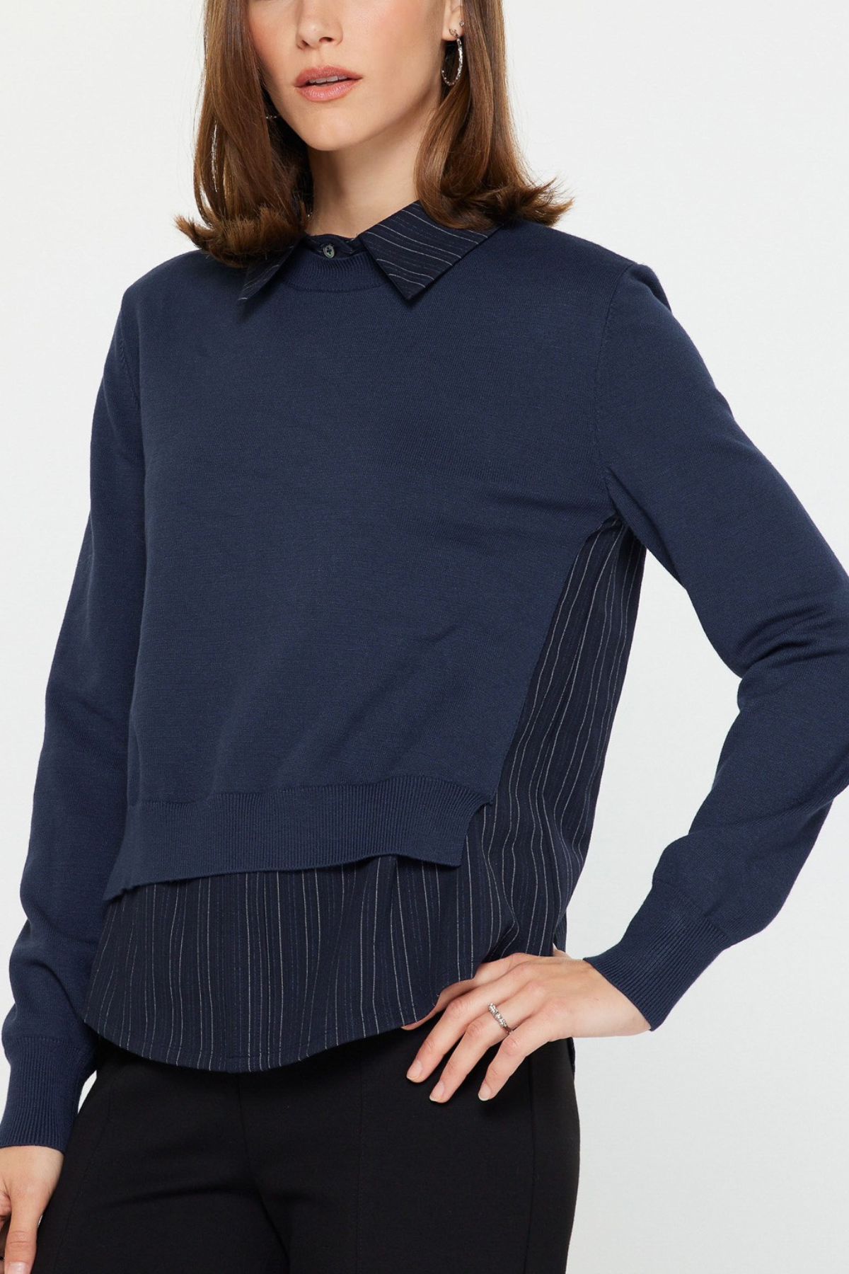 Woven Combo Sweater Shirt