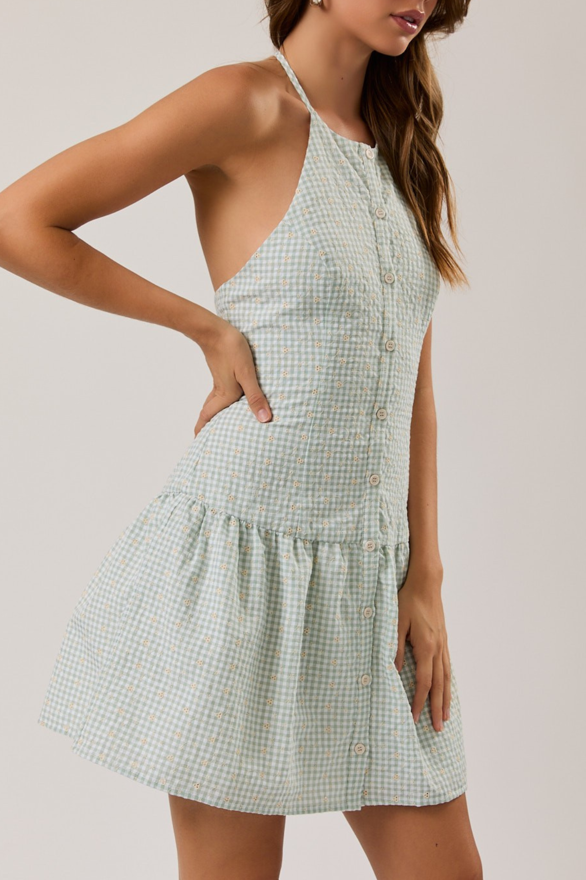 Halter Neck Drop Waist Mini Dress