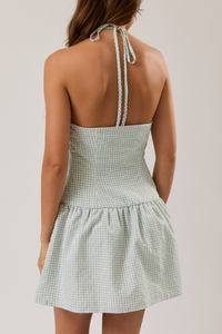 Halter Neck Drop Waist Mini Dress