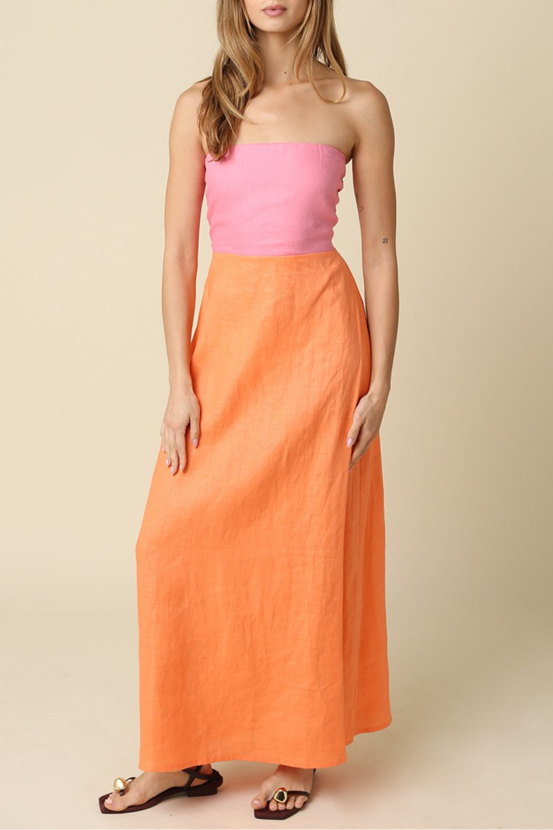 Mei Contrast Strapless Linen Maxi Dress  SHOP ALIX