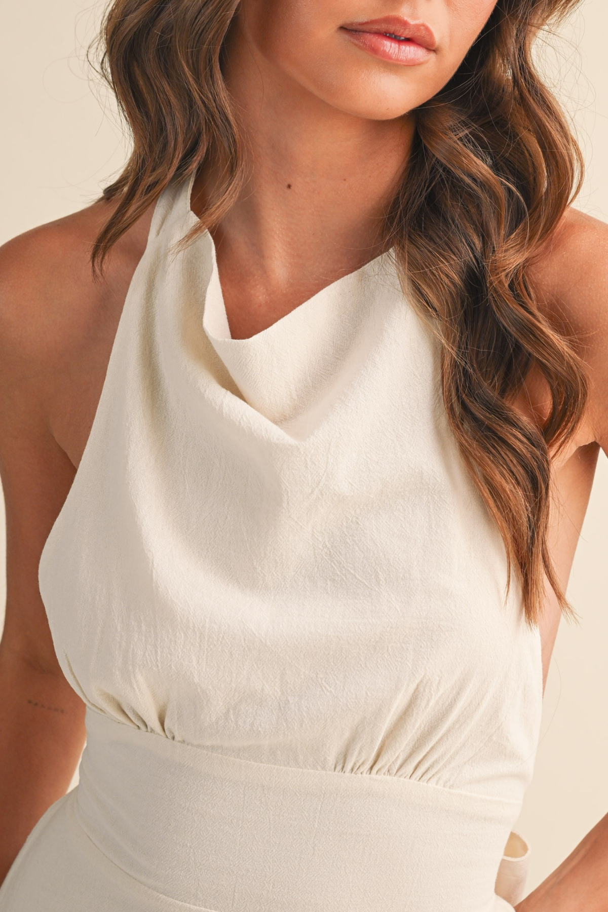 Cowl Neck Drop Waist Mini Dress